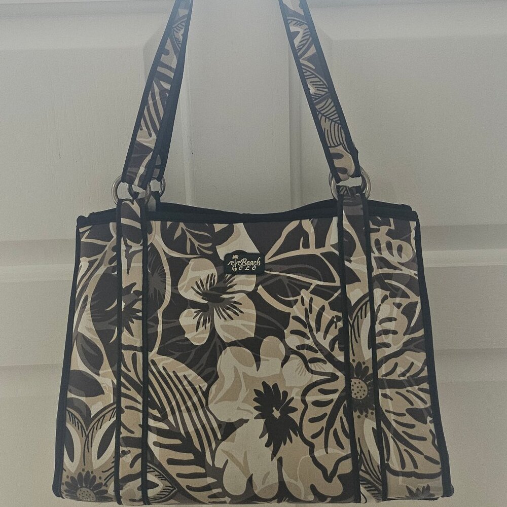 Beach by CLC Neoprene Brown, Ivory and Tan Tropical Floral Print Shoulder Bag